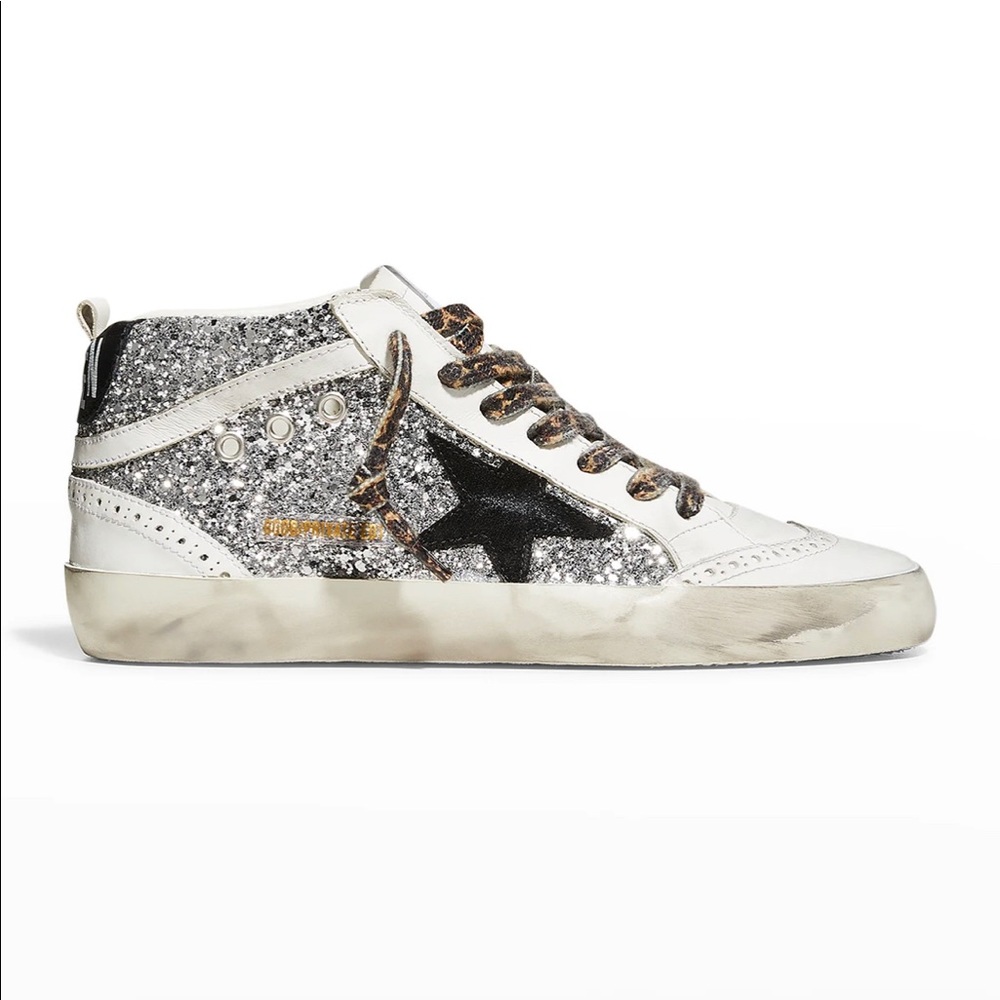 Golden Goose Women's Silver Mid Star Glitter Wing-Tip Sneakers